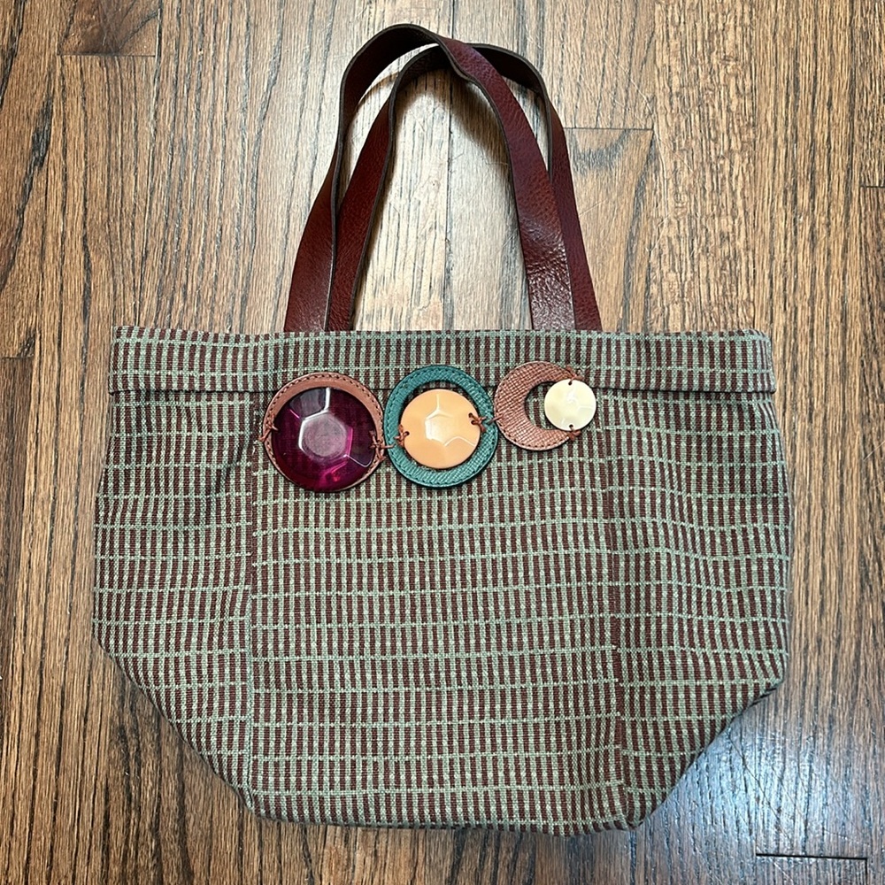 Marni bead embellished small canvas tote leather handles